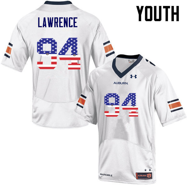 Youth #94 Devaroe Lawrence Auburn Tigers USA Flag Fashion College Football Jerseys-White - Click Image to Close
